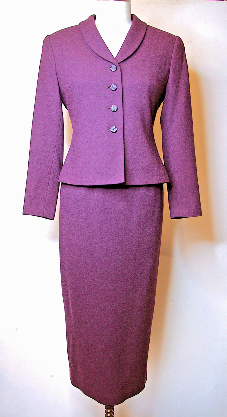 Kasper ASL Petite 4P Purple Wool Skirt Suit Vintage 100% Wool Lined Classic Set